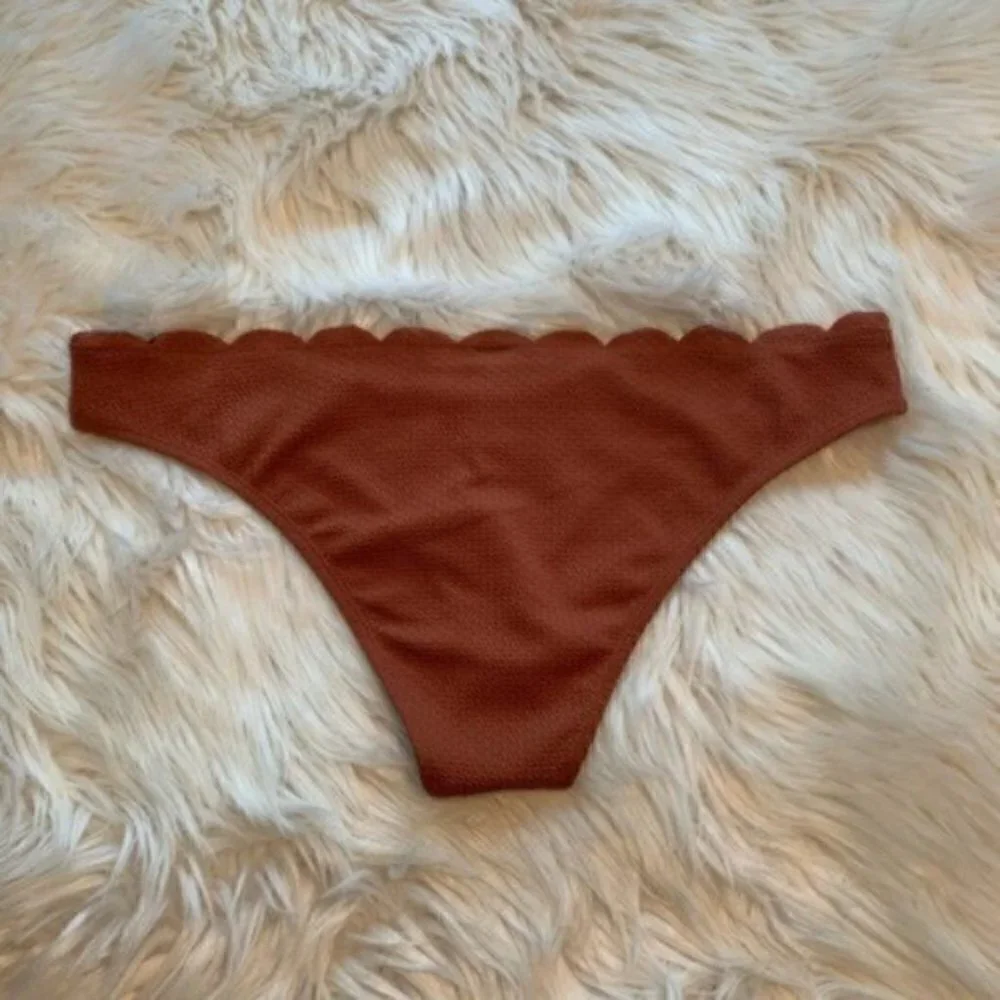 Topshop Women's Size 10 Scallop Hem Bikini Bottoms Burnt Orange Textured Stretch
